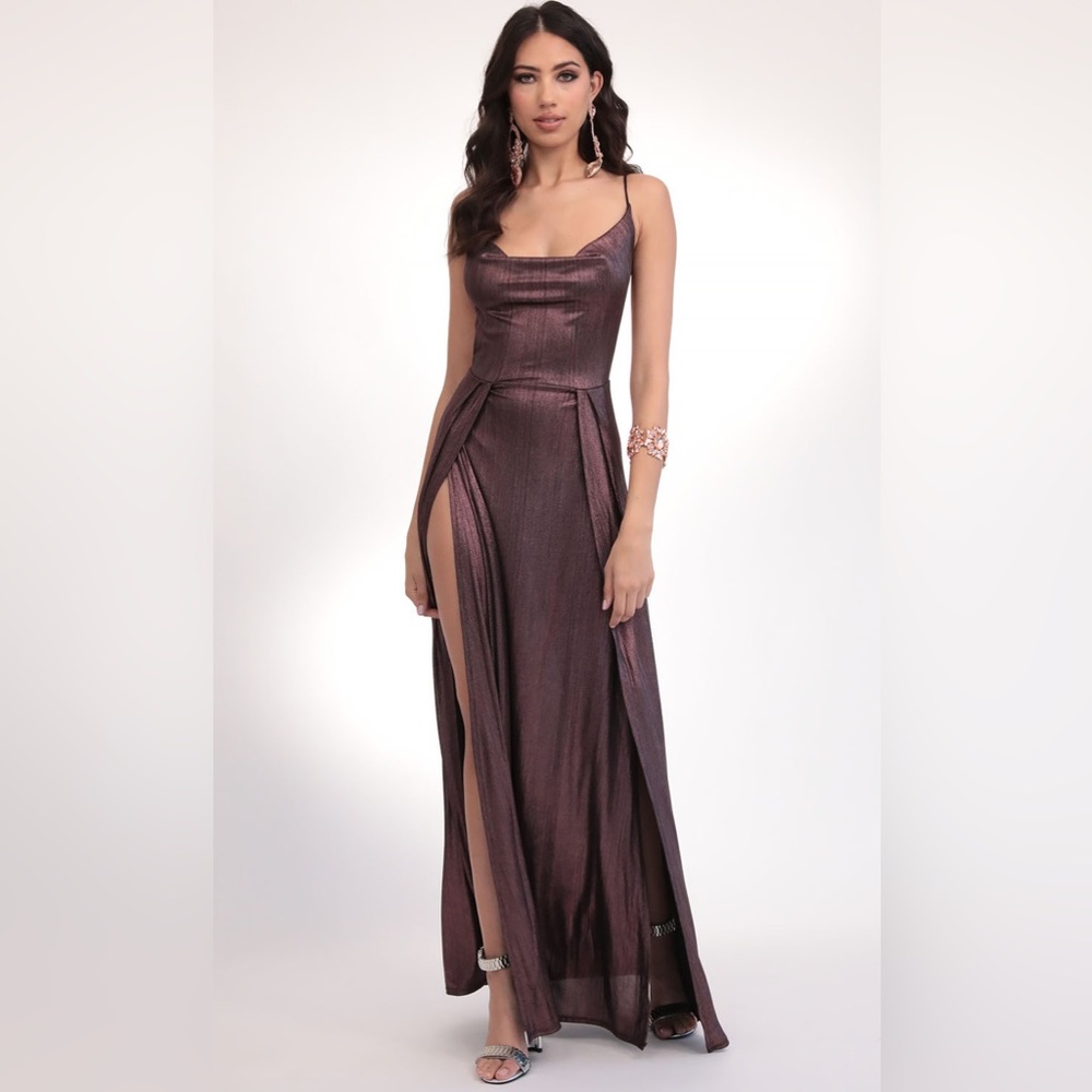 Lucy in the Sky Dion Metallic Dress in Deep Mauve NWOT